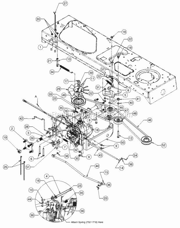 Drive System Diagram and Parts List for 1517 13A-231G100 Cub Cadet Lawn Tractor